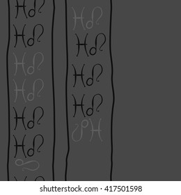Seamless vertical pattern of zodiac signs, doodles, object,pisces,lions, stripes, copy space. Hand drawn.