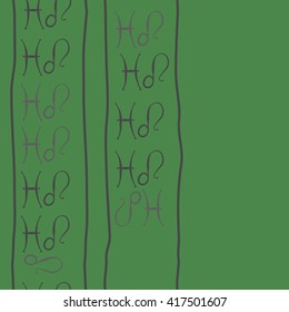 Seamless vertical pattern of zodiac signs, doodles, object,pisces,lions, stripes, copy space. Hand drawn.