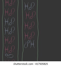 Seamless vertical pattern of zodiac signs, doodles, object,pisces,lions, stripes, copy space. Hand drawn.
