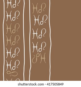 Seamless vertical pattern of zodiac signs, doodles, object,pisces,lions, stripes, copy space. Hand drawn.