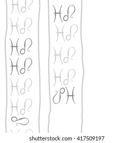 Seamless vertical pattern of zodiac signs, doodles, object,pisces,lions, stripes, copy space. Hand drawn.