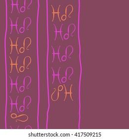 Seamless vertical pattern of zodiac signs, doodles, object,pisces,lions, stripes, copy space. Hand drawn.