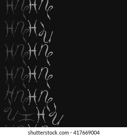 Seamless  vertical pattern of zodiac signs, doodles, object,pisces,capricorn, copy space. Hand drawn.