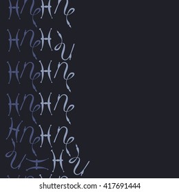 Seamless  vertical pattern of zodiac signs, doodles, object,pisces,capricorn, copy space. Hand drawn.
