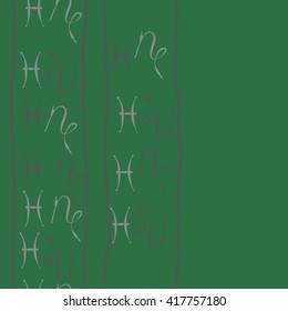Seamless  vertical pattern of zodiac signs, doodles, object,pisces,capricorn, stripes, copy space. Hand drawn.