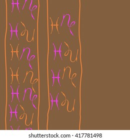 Seamless  vertical pattern of zodiac signs, doodles, object,pisces,capricorn, stripes, copy space. Hand drawn.