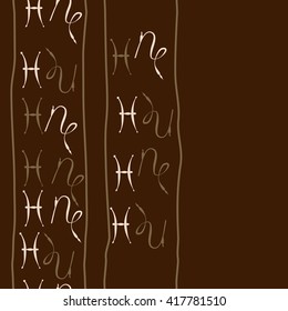 Seamless  vertical pattern of zodiac signs, doodles, object,pisces,capricorn, stripes, copy space. Hand drawn.