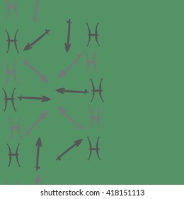 Seamless  vertical pattern of zodiac signs, doodles, object,pisces,sagittarius, copy space. Hand drawn.