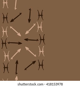 Seamless  vertical pattern of zodiac signs, doodles, object,pisces,sagittarius, copy space. Hand drawn.