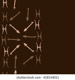 Seamless  vertical pattern of zodiac signs, doodles, object,pisces,sagittarius, copy space. Hand drawn.