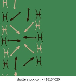 Seamless  vertical pattern of zodiac signs, doodles, object,pisces,sagittarius, copy space. Hand drawn.