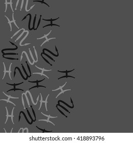 Seamless  vertical pattern of zodiac signs, doodles, object,pisces,scorpio, copy space. Hand drawn.