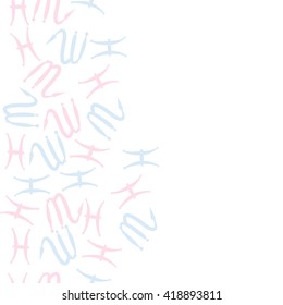 Seamless  vertical pattern of zodiac signs, doodles, object,pisces,scorpio, copy space. Hand drawn.