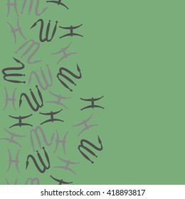 Seamless  vertical pattern of zodiac signs, doodles, object,pisces,scorpio, copy space. Hand drawn.