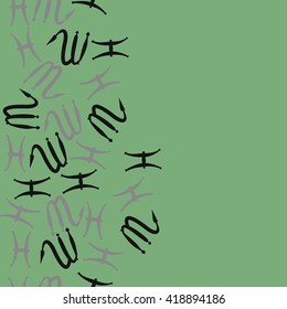 Seamless  vertical pattern of zodiac signs, doodles, object,pisces,scorpio, copy space. Hand drawn.