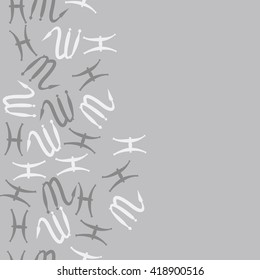Seamless  vertical pattern of zodiac signs, doodles, object,pisces,scorpio, copy space. Hand drawn.