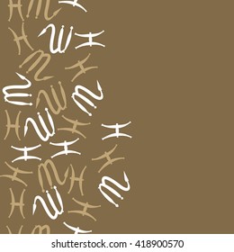 Seamless  vertical pattern of zodiac signs, doodles, object,pisces,scorpio, copy space. Hand drawn.