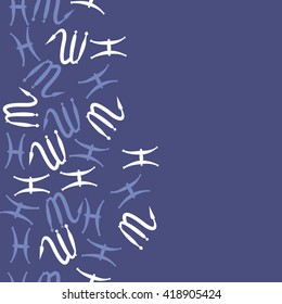 Seamless  vertical pattern of zodiac signs, doodles, object,pisces,scorpio, copy space. Hand drawn.