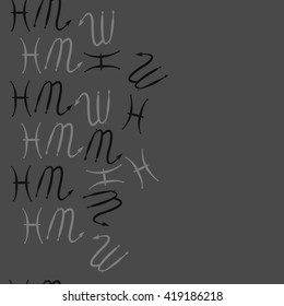 Seamless  vertical pattern of zodiac signs, doodles, object,pisces,scorpio, copy space. Hand drawn.