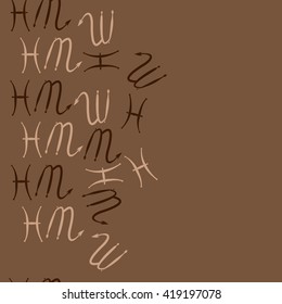 Seamless  vertical pattern of zodiac signs, doodles, object,pisces,scorpio, copy space. Hand drawn.