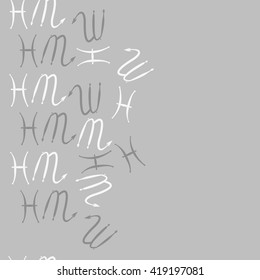 Seamless  vertical pattern of zodiac signs, doodles, object,pisces,scorpio, copy space. Hand drawn.