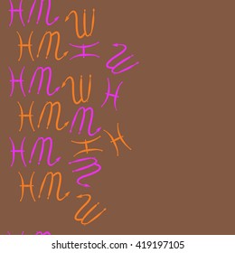 Seamless  vertical pattern of zodiac signs, doodles, object,pisces,scorpio, copy space. Hand drawn.