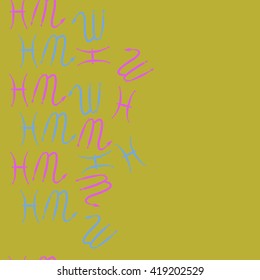 Seamless  vertical pattern of zodiac signs, doodles, object,pisces,scorpio, copy space. Hand drawn.