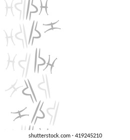 Seamless  vertical pattern of zodiac signs, doodles, object,pisces,libra, copy space. Hand drawn.