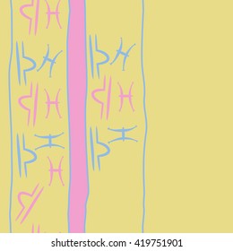 Seamless vertical pattern of zodiac signs, doodles, object,pisces,libra,stripes, spot, copy space. Hand drawn.