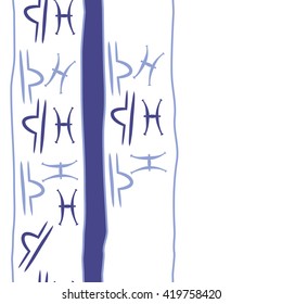 Seamless vertical pattern of zodiac signs, doodles, object,pisces,libra,stripes, spot, copy space. Hand drawn.