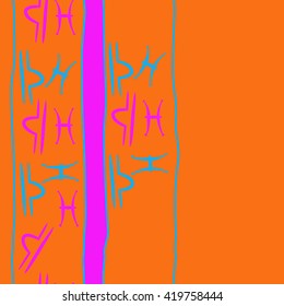 Seamless vertical pattern of zodiac signs, doodles, object,pisces,libra,stripes, spot, copy space. Hand drawn.