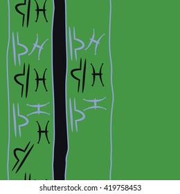Seamless vertical pattern of zodiac signs, doodles, object,pisces,libra,stripes, spot, copy space. Hand drawn.