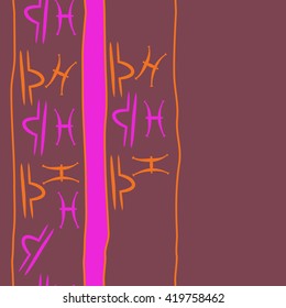 Seamless vertical pattern of zodiac signs, doodles, object,pisces,libra,stripes, spot, copy space. Hand drawn.