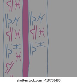 Seamless vertical pattern of zodiac signs, doodles, object,pisces,libra,stripes, spot, copy space. Hand drawn.