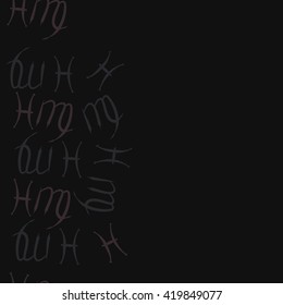 Seamless  vertical pattern of zodiac signs, doodles, object,pisces,virgo, copy space. Hand drawn.