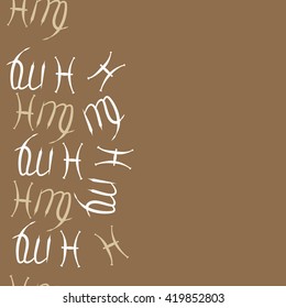 Seamless  vertical pattern of zodiac signs, doodles, object,pisces,virgo, copy space. Hand drawn.