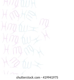 Seamless  vertical pattern of zodiac signs, doodles, object,pisces,virgo, copy space. Hand drawn.