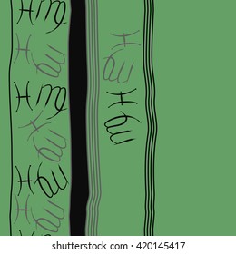 Seamless vertical pattern of zodiac signs, doodles, object,pisces,virgo,stripes, spot, copy space. Hand drawn.