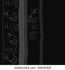 Seamless vertical pattern of zodiac signs, doodles, object,pisces,virgo,stripes, spot, copy space. Hand drawn.