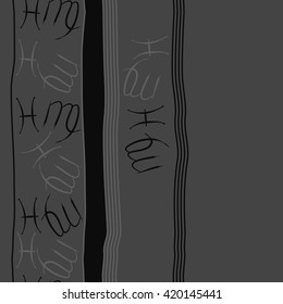 Seamless vertical pattern of zodiac signs, doodles, object,pisces,virgo,stripes, spot, copy space. Hand drawn.