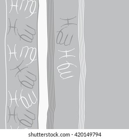 Seamless vertical pattern of zodiac signs, doodles, object,pisces,virgo,stripes, spot, copy space. Hand drawn.