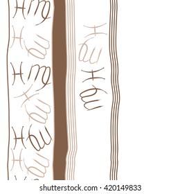 Seamless vertical pattern of zodiac signs, doodles, object,pisces,virgo,stripes, spot, copy space. Hand drawn.