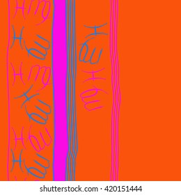 Seamless vertical pattern of zodiac signs, doodles, object,pisces,virgo,stripes, spot, copy space. Hand drawn.