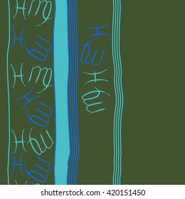 Seamless vertical pattern of zodiac signs, doodles, object,pisces,virgo,stripes, spot, copy space. Hand drawn.