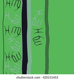 Seamless vertical pattern of zodiac signs, doodles, object,pisces,virgo,stripes, spot, copy space. Hand drawn.