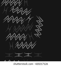 Seamless vertical pattern of zodiac signs, doodles, object,pisces,aquarius, copy space. Hand drawn.