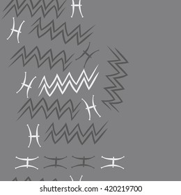 Seamless vertical pattern of zodiac signs, doodles, object,pisces,aquarius, copy space. Hand drawn.