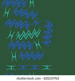Seamless vertical pattern of zodiac signs, doodles, object,pisces,aquarius, copy space. Hand drawn.