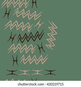 Seamless vertical pattern of zodiac signs, doodles, object,pisces,aquarius, copy space. Hand drawn.