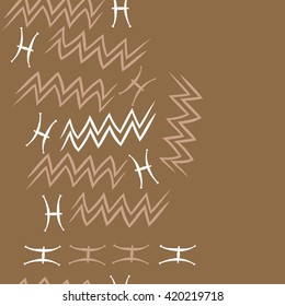 Seamless vertical pattern of zodiac signs, doodles, object,pisces,aquarius, copy space. Hand drawn.
